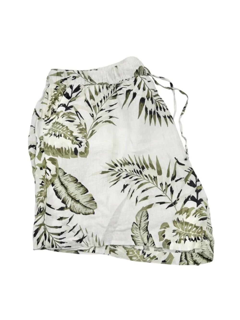 Womens 3X Shorts Linen Tropical Print Drawstring Green White by C&C California